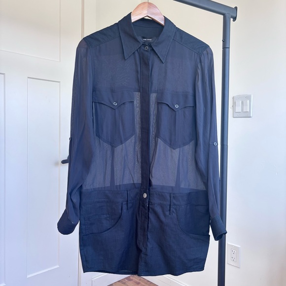 Isabel Marant Dresses & Skirts - Isabel Marant navy sheer panel Mini utility shirt Dress Sz 40 / 8